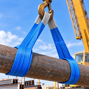 Sangle plate en polyester de 8 tonnes, 200 mm × 8 m, résistante à l'usure, avec boucles renforcées pour la construction et le levage par grue - Product Image 2
