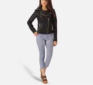 Blouson en peau de mouton pour femme, réversible, style motard, veste d'hiver zippée, coupe-vent et imperméable - Product Image 5