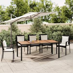 Grande Set da Giardino in Rattan PE Nero Resistente con Tavolo con Piano in Legno - Product Image 1