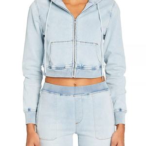 Sudadera con capucha oversize de mezclilla personalizada con borde sin rematar, estilo urbano, desgastada, con cremallera, 400 g/m², lavada y bordada - Product Image 5