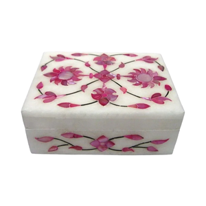 Boîte à bijoux en nacre rose |   Boîte de rangement pour bijoux et emballage cadeau en incrustation de coquillages de luxe faite à la main, boîte en marbre - Product Image 1