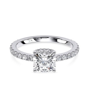14K White Gold 1.45CT <b>Cushion</b> Cut Lab Grown Diamond Halo Engagement <b>Ring</b> Pave <b>Wedding</b> Jewelry Wholesale - Product Image 1