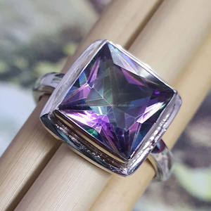 Hot populaire unisexe 925 argent Sterling carré mystique topaze anneau lunette réglage cadeau de mariage bijoux approvisionnement en gros - Product Image 1