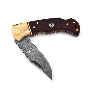 Damascus Steel Folding <b>Knife</b> Handmade Pocket <b>Knife</b> Custom EDC Wood <b>Bone</b> <b>Handle</b> Compact Bulk Supply USA Europe 58HRC 3-Year - Product Image 4