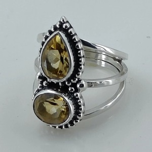 Citrine 925 Sterling Silver <b>Boho</b> Statement Promise <b>Ring</b> for Women Yellow Gemstone Oval and Pear November Birthstone Month - Product Image 4