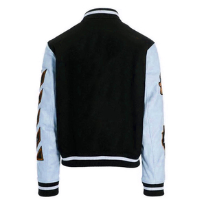 Veste universitaire noire pour homme avec manches en PU crème, col rabattu, manches classiques, vêtement d'extérieur d'automne, style décontracté - Product Image 4