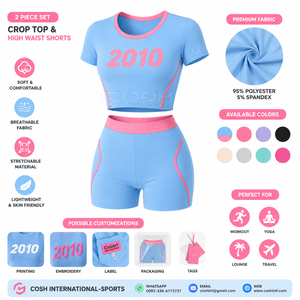 Cosh International Sorority Sisterhood Custom LOGO Women Seamless Yoga Sets Short Sleeve <b>Crop</b> <b>Top</b> High Waist Workout Shorts - Product Image 6