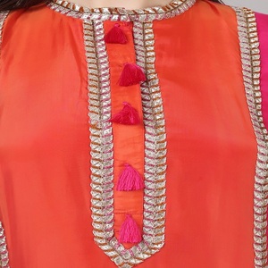 Womens Party Wear 2pc Kurta <b>set</b> Pink Orange <b>colour</b> with Lace and Beads work Elegant Choice For Women - Product Image 4