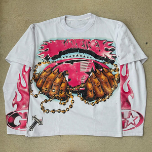 Camiseta de primera calidad para hombre, de doble capa, informal, estilo urbano, de algodón, 2 en 1, con doble manga, para chicos. - Product Image 1