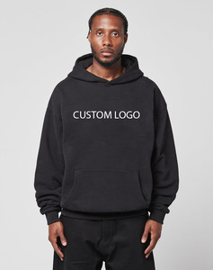 Custom 500GSM Heavyweight 100% Cotton French Terry Pullover Hoodie Men Embossed Screen Plain Dyed Solid Pattern Winter - Product Image 1