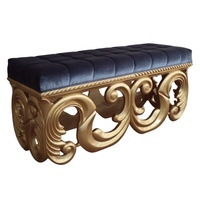 Banc de style français antique, ottoman vintage, meubles de maison, tabouret en bois rembourré en velours, chaise de salon