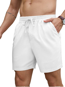 Shorts Bermuda Homme Blancs en Polyester Taille Mi-Haute avec Cordon de Serrage Couleur Unie Poches Tissu Respirant Tissé Personnalisable à l'Avant - Product Image 6