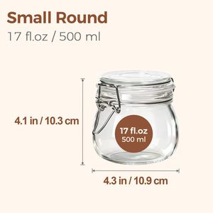 17oz Small Airtight <b>Glass</b> Jars Storage <b>Container</b> Set 6 Clear Preserving Canisters with Wire Lid Seal for Food Storage - Product Image 2