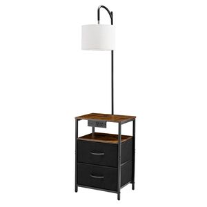 Modern 2-Tier 2-Drawer End <b>Table</b> with 3-Color Temperature Lighting <b>Gold</b> Shade Floor Lamp E10 Base <b>Side</b> Nightstand Bedside Desk - Product Image 1