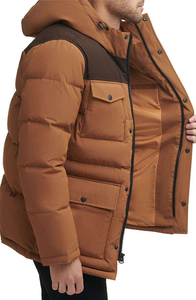Parka à capuche pour homme, couleur unie, polyester, fermeture éclair, vêtement d'extérieur décontracté, coupe droite, manteau d'hiver imperméable - Product Image 3