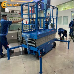 แพลตฟอร์มยกไฟฟ้าแบบกรรไกร 10 เมตร รับน้ำหนัก 500 กก. 220 โวลต์ แบบลากจูงได้ ความสูงทำงาน 12 เมตร สำหรับศูนย์โลจิสติกส์ - Product Image 1