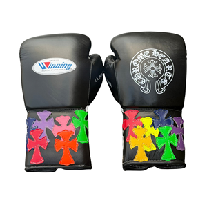 Ensemble de gants de boxe MMA Winning en cuir noir avec patch cœur coloré, à lacets, pleine protection des doigts, respirants, anti-humidité, antidérapants, unisexe - Product Image 4