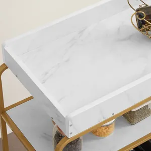 Chariot de service moderne en métal doré avec plateau en marbre blanc et porte-bouteilles 35,4x13,7x40,5 pouces pour les fêtes à domicile - Product Image 2