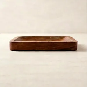 Plateau de service carré en bois, design minimaliste fait main, finition polie, en bois de manguier massif, vaisselle et assiettes - Product Image 6