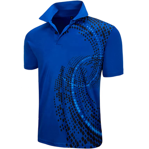 Men's Blue Geometric Print Short Sleeve Polo Shirt Quick Dry Knitted Sporty Casual <b>Top</b> - Product Image 4