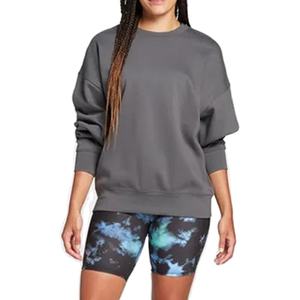 Sweat-shirt gris chiné durable pour femme avec col boutonné et détail poches, ourlet côtelé, idéal pour l'entraînement hivernal, 100 % coton molletonné - Product Image 4