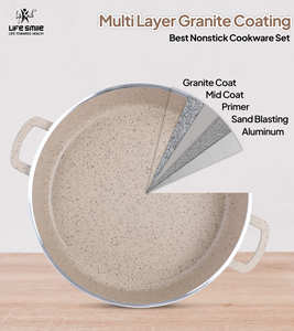 Juego de ollas de cocina poco profundas de granito antiadherente de lujo de 6 piezas con tapas - Product Image 5