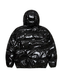 Custom Puffer Men's Women's Black Casual <b>Winter</b> Clothing Woven <b>Coat</b> Hooded Quilted Shiny Reversible Front Letter <b>Thick</b> - Product Image 3