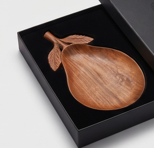 Plato de servir de madera hecho a mano con forma de pera y diseño de hojas, estilo clásico, plato de forma irregular para el hogar, restaurantes y eventos. - Product Image 6