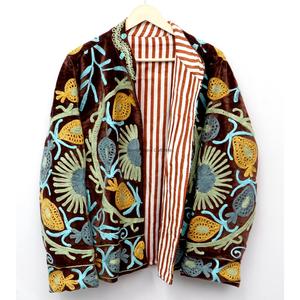 New Style Velvet Embroidered Jacket Mandarin Collar Floral Pattern Three Quarter Sleeve All Seasons Reversible Eco-Friendly - Product Image 3