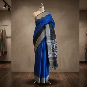 Châle long léger en soie brodée bleu roi, élégant pour femme - Idéal pour cadeau et occasions spéciales - Product Image 5