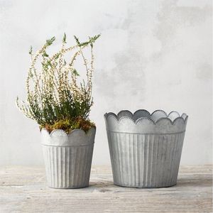 Galvanized Metal Scalloped <b>Planter</b> Set Rustic Farmhouse Style Flower Pot for Indoor Garden Home Decor Wholesale Metal <b>Planters</b> - Product Image 1