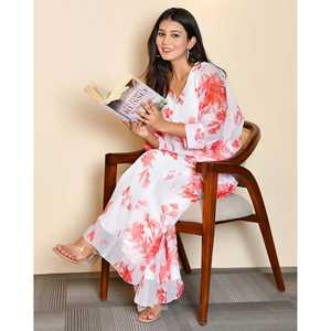 ชุดเซ็ตผ้าชีฟองลายดอกไม้ลำลอง Birdie ไซส์ XS สีขาว พร้อมดีไซน์ลายดอกไม้สำหรับใส่ทุกวัน - Product Image 2