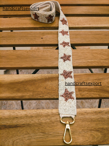 Premium Handcrafted Beaded Star Purse <b>Strap</b>- White Artisan <b>Shoulder</b> Bag <b>Strap</b> with Rose Gold Beadwork, for Women's Handbags - Product Image 1