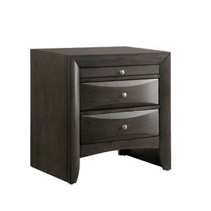 Comodino Contemporaneo a 2 Cassetti con Finitura Grigia, Vassoio Portagioie, Mobile da Camera in Legno Massello, Tavolino d'Appoggio 1 Pezzo - Product Image 3