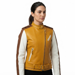 Veste de motard en cuir PU pour femme, coupe ajustée, col montant, réversible, écologique - Product Image 6