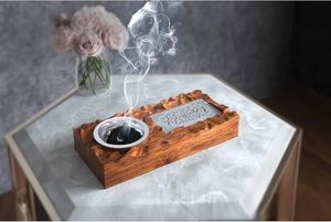 Nouveauté : Brûleur d'encens en bois de santal indien fait main avec incrustation métallique et calligraphie arabe, usage religieux, toutes saisons - Product Image 3
