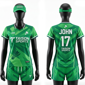 Premium Polyester Badminton Uniform Women Breathable Quick Dry Grey Set With Green White Panel Design <b>Custom</b> Sublimation Logo - Product Image 4