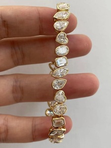 Bracelet tennis en moissanite dorée, formes mélangées, VVS1, effet diamant glacé, bijoux hip-hop de luxe pour poignet - Product Image 2