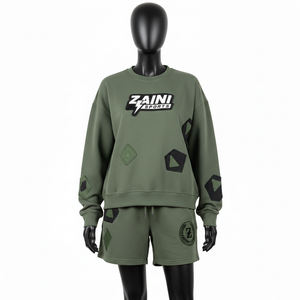 Ensemble femme sweat-shirt et short en molleton de coton brossé 320 GSM vert menthe avec logo en strass thermocollé - Product Image 4