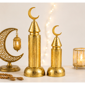 Luxury Gold Hammered Metal Mosque Minaret Ornaments Set Crescent Moon Star Ramadan & Eid Mubarak <b>Table</b> <b>Top</b> Centerpiece <b>Decor</b> - Product Image 4