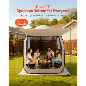 Beige 6 X 6 ft <b>Pop</b>-Up Screen House Tent for 4-6 People Portable Screened Canopy Extended <b>Awning</b> Carry Bag for Patio Backyard - Product Image 3