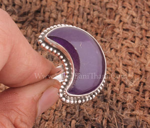 Anillo de Plata de Ley 925 de Lujo con Amatista Natural y Jade, Anillo de Luna Hecho a Mano con Puntos, Anillo Vintage para Mujer, Regalo, Joyería Fina Vintage - Product Image 5
