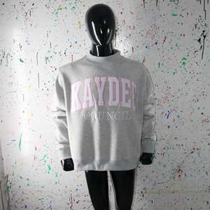 KAYDEE HEATHER GREY <b>Mock</b> <b>Neck</b> Sweatshirt 100% WHITE Applique Embroidery wide <b>neck</b> Sweatshirt Finer Threads - Product Image 1