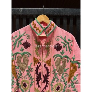 Veste en coton rose brodée, col mandarin, broderie florale à la main, vêtements de printemps pour femmes - Product Image 3