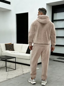 Men Velvet Full <b>Zip</b> <b>Hooded</b> Tracksuit Set Solid Color Fleece Sweatshirt Pants Casual Sportswear Autumn Wear - Product Image 4