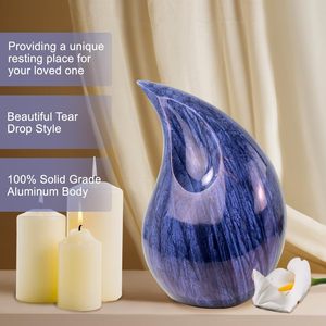 Teardrop Cremation Urn Blue Shaded Funeral Urns for Human <b>Ashes</b> Adult Large Memorial Decorative Burial Urns Metal <b>Keepsake</b> Urns - Product Image 2
