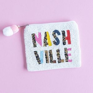 <b>Pink</b> Beaded XOXO Clutch With Pom Pom Zipper Pull Fashion Cosmetic Bag Women Makeup pouch - Product Image 2