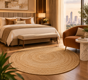 Round Jute <b>Rug</b> Hand-Knotted Floral Pattern Non-Slip Eco-Friendly Modern Style for Hallway <b>Bedroom</b> Living Room Large Size - Product Image 1
