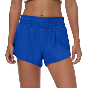 Shorts de sport bleus taille haute pour femme avec poches, séchage rapide, en tissu Spandex/Polyester, coupe classique, taille élastique, couleur unie, légers - Product Image 5