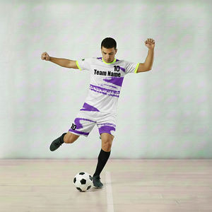 ชุดกีฬาพิมพ์ลายแบบกำหนดเอง ชุดวอร์มฤดูหนาว ชุดฟุตบอล เสื้อฟุตบอลแบบยูนิเซ็กซ์ ชุดกางเกงขาสั้น ชื่อทีมลายทาง - Product Image 2